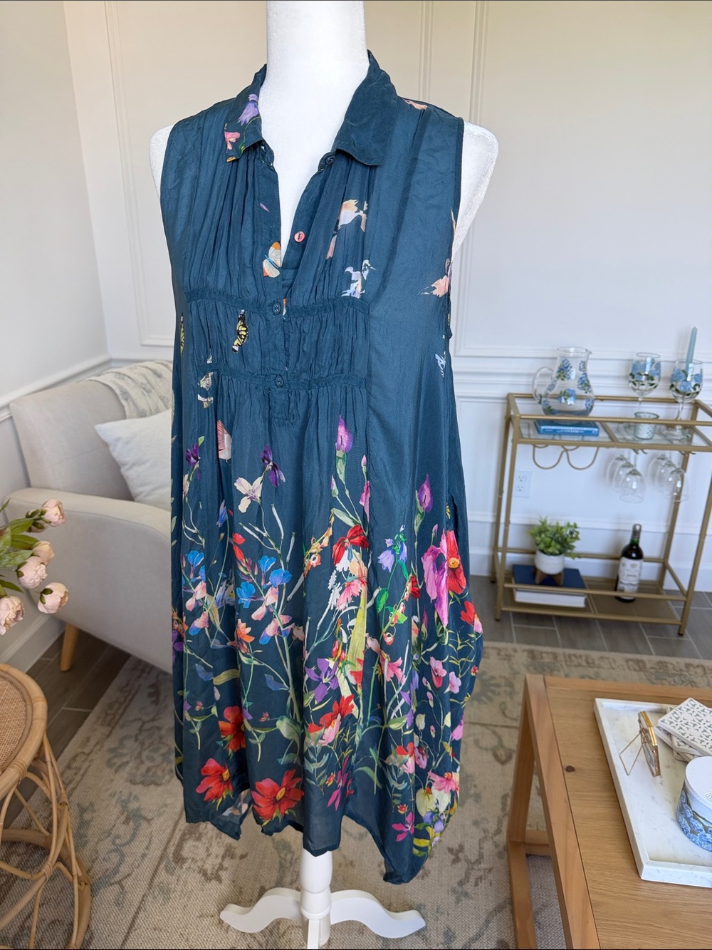Johnny Was Summy Long Tunic Dress Dark Floral Boho Small - Picture 9 of 14